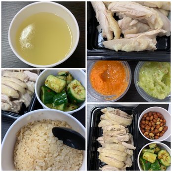 Cluck2Go - Top Left Clockwise: The simple, clear soup, look at the awesome ginger sauce, chicken with sides. The yummy rice. - Hainan Near Me - Rowland Heights, California Cluck2Go - Top Left Clockwise: The simple, clear soup, look at the awesome ginger sauce, chicken with sides. The yummy rice. - Hainan Near Me - Rowland Heights, California
