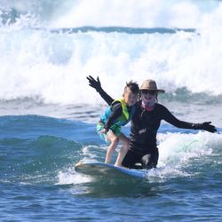 North Shore Surf Girls - Carol going hands free with my five year old!