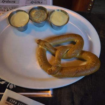 Rustic House - 2 Soft pretzels appetizer with 3 sauces minus 1 eaten pretzel...lol - Pubs Near Me - Las Vegas, Nevada Rustic House - 2 Soft pretzels appetizer with 3 sauces minus 1 eaten pretzel...lol - Pubs Near Me - Las Vegas, Nevada