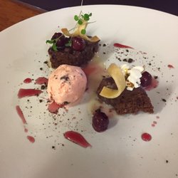 Tinamba Hotel - Lunch dessert - Coconut Dark Chocolate Pudding and Cherry Ripe Ice Cream. Image source: Tinamba Hotel