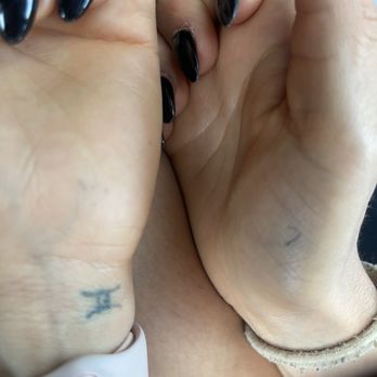 Newport Tattoo - Left side- stick and poke my friend did when I was 15 (nearly 8 years ago) ... right side - Nina's tattoo from two months ago - Tattoo Near Me - Newport Beach, California Newport Tattoo - Left side- stick and poke my friend did when I was 15 (nearly 8 years ago) ... right side - Nina's tattoo from two months ago - Tattoo Near Me - Newport Beach, California