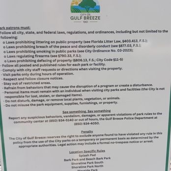 Gulf Breeze Park - The rules - Dog Parks Near Me - Gulf Breeze, Florida