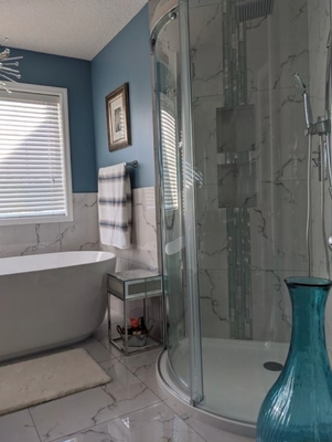 Bathroom Remodel - Bathroom floor and shower tiling. Top notch! Bathroom Remodel - Bathroom floor and shower tiling. Top notch!
