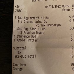 McDonald's - Receipt
