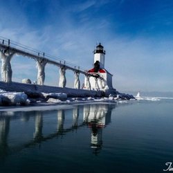 Timeless Aerial Photography - Michigan City Lighthouse Jan. 26th 2019 shelf ice is moving around.