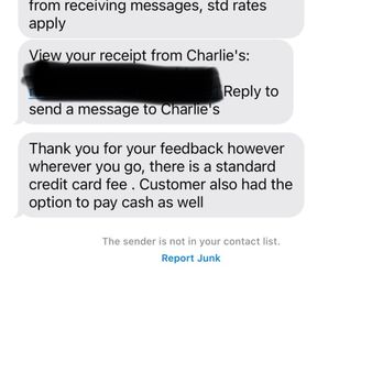 Charlies Food Trailer - "wherever you go, there is a standard credit card fee. Customer also had the option to pay cash as well." Receipt feedback response to me. - Food Trucks Near Me - Concord , California Charlies Food Trailer - "wherever you go, there is a standard credit card fee. Customer also had the option to pay cash as well." Receipt feedback response to me. - Food Trucks Near Me - Concord , California
