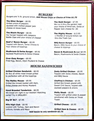 Menu photo 2 Mr. Mouse Bar & Grill Yorktown, IN