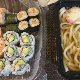 Spicy Tornado Roll, Salmon Roll, Plain Udon Set