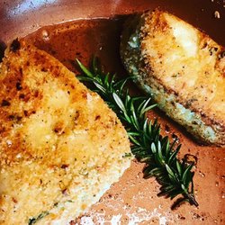 The Gypsy Kitchen - Almond crusted halibut steaks with rosemary.