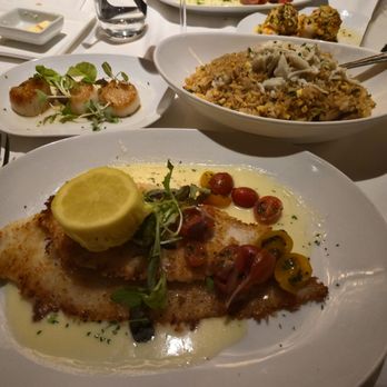 Eddie V's Prime Seafood - Parmesan Sole paired with Scallops and crab fried rice - Seafood Near Me - Paramus, New Jersey