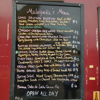 Malagueña's - a menu on a blackboard - Food Trucks Near Me