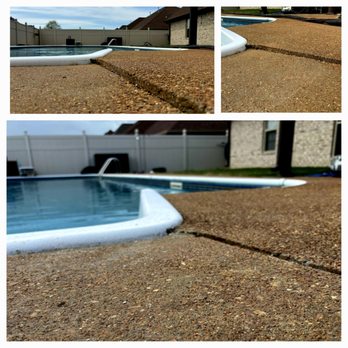 Mid-South Concrete Lifting - Before and after polyurethane foam injections of a pool deck. - Masonry/Concrete Near Me Mid-South Concrete Lifting - Before and after polyurethane foam injections of a pool deck. - Masonry/Concrete Near Me