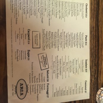 Aria Hell's Kitchen - Menu summer 2018 - Italian Near Me - New York, New York
