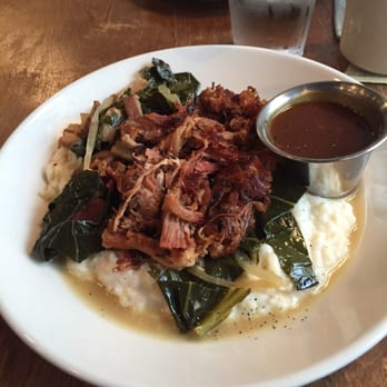 The Universal - Pulled pork, collard greens, and grits! The most beautiful this I saw all day lol - Breakfast & Brunch Near Me - Denver, Colorado The Universal - Pulled pork, collard greens, and grits! The most beautiful this I saw all day lol - Breakfast & Brunch Near Me - Denver, Colorado