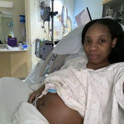 Novant Health Huntersville Medical Center - Me in the hospital bed waiting to have my baby
