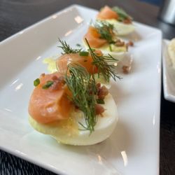 Andustoria Wines - Deviled eggs with smoked salmon