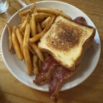 Boxcar - Grilled cheese with bacon and fries on the side - New American Near Me - Atlanta, Georgia Boxcar - Grilled cheese with bacon and fries on the side - New American Near Me - Atlanta, Georgia