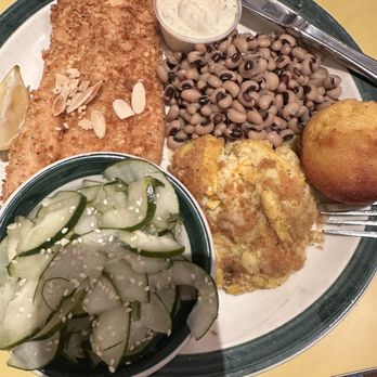 OK Cafe - Fried Trout Almandine, black eyed peas, squash casserole, cucumber salad - Diners Near Me - Atlanta, Georgia