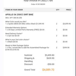 Killer Motorsports - My receipt and warranty.