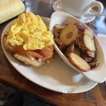 Toast - Salmon toast, potatoes, and latte. - Breakfast & Brunch Near Me - New Orleans, Louisiana Toast - Salmon toast, potatoes, and latte. - Breakfast & Brunch Near Me - New Orleans, Louisiana