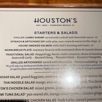 Houston's Restaurant - Menu. Upper half - American Near Me - Pompano Beach, Florida