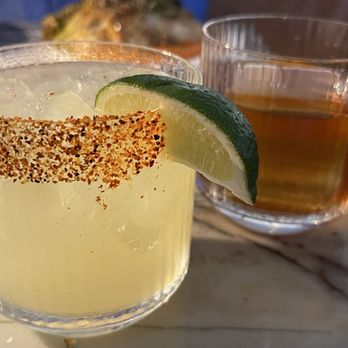 Peregrine - La Mirella spicy margarita and Dearly Departed old fashioned - American Near Me - Raleigh, North Carolina