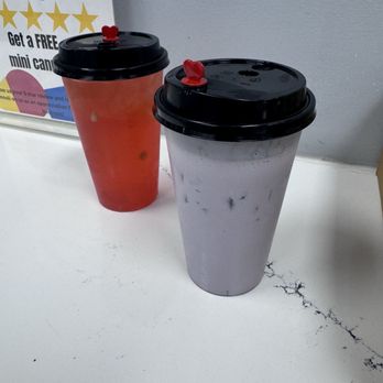 Eleon Pizza & Pastry - Orange-Grapefruit Refresher  Iced Taro Milk Tea - Pizza Near Me - Jacksonville, Florida