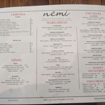 Nemi Restaurant - Menu Feb 2021 - Mexican Near Me - Philadelphia, Pennsylvania Nemi Restaurant - Menu Feb 2021 - Mexican Near Me - Philadelphia, Pennsylvania