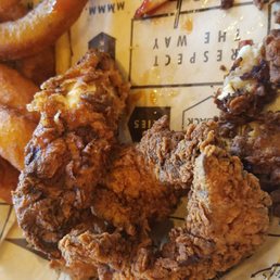 My charred tenders and onion rings!