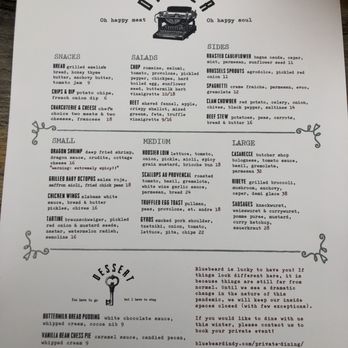 Bluebeard - Menu changes daily - New American Near Me - Indianapolis, Indiana