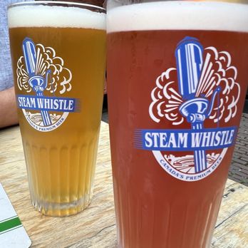 Steam Whistle Kitchen - My husband had the unfiltered Pilsner (you can only get that at the brewery) and I had a blood orange flavored lager. - Salad Near Me - Toronto, Ontario