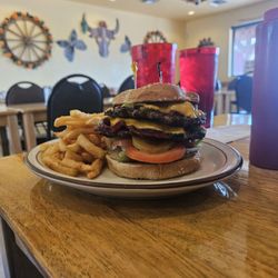 Buckboard City Cafe - Double southwestern burger and fries
