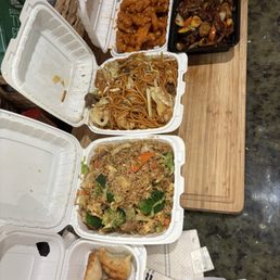 Pork Pot Stickers, Egg Fried Rice, House Special Pan-Fried Soft Noodles, Honey Chicken, Szechwan Garlic Beef Pork Pot Stickers, Egg Fried Rice, House Special Pan-Fried Soft Noodles, Honey Chicken, Szechwan Garlic Beef