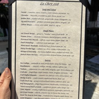 La Chev 208 - One of their menus (they have a breakfast menu, lunch menu, dinner menu, bar bites) - French Near Me - Summerville, South Carolina