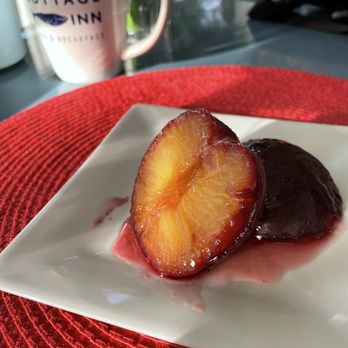 Harbour Cottage Inn - Rum soaked poached plum - Bed & Breakfast Near Me - Southwest Harbor, Maine Harbour Cottage Inn - Rum soaked poached plum - Bed & Breakfast Near Me - Southwest Harbor, Maine