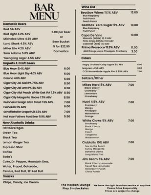 Menu photo 1 Hookah Lounge Clearwater, FL Menu photo 1 Hookah Lounge Clearwater, FL