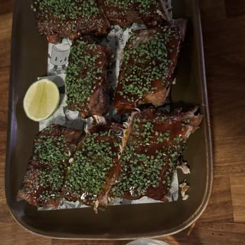 Rustic Stone - Cumin Ribs (€36), my friend said it was "fall off the bone" and really good - New American Near Me - Dublin, D