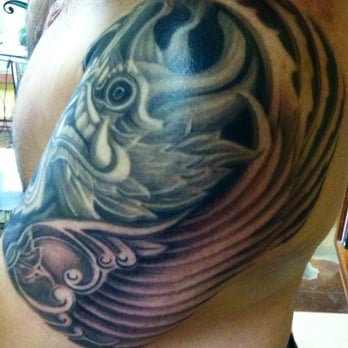 Outer Limits Tattoo - Completed tattoo by Kari Barba of a Phraya Nak (aka a Thai Dragon). - Tattoo Near Me - Long Beach, California