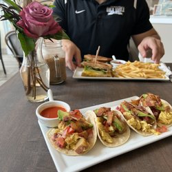 Breakfast Tacos (3) and Fried Egg Sandwich