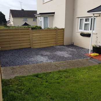 GS Country Services - Turf Removal, Fence installed, ground level graded & decorative chippings - Gardeners Near Me