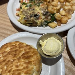 Veggie omelet, country potatoes with a biscuit Veggie omelet, country potatoes with a biscuit