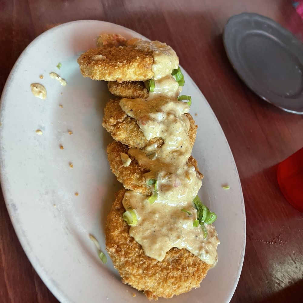 Mouton's Bistro & Bar - Microwaved green tomatoes with chewy, gummy crawfish on top. Just atrocious. - Cajun/Creole Near Me - Cedar Park, Texas Mouton's Bistro & Bar - Microwaved green tomatoes with chewy, gummy crawfish on top. Just atrocious. - Cajun/Creole Near Me - Cedar Park, Texas