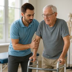 Lotus Home Health Care - Physical therapist assisting a patient in meeting his recovery goals.