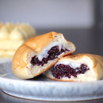 Moment - Purple Rice Cream Cheese Bun 紫米奶酪包 ($6) - delicious, has purple rice and mochi inside - Bakeries Near Me - Champaign, Illinois