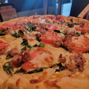 Sarah's On Park - This is a Sausage Tuscan Pizza. Everything was so fresh! - Italian Near Me - Bloomfield, Connecticut
