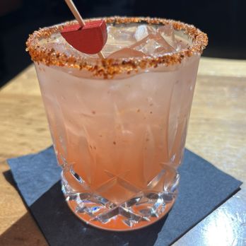 Frontera Cocina - The viva la vida, with mezcal, watermelon juice, Ancho Reyes liqueur, agave and a Tajin chile powder rim. March 2026 - Mexican Near Me - Lake Buena Vista, Florida Frontera Cocina - The viva la vida, with mezcal, watermelon juice, Ancho Reyes liqueur, agave and a Tajin chile powder rim. March 2026 - Mexican Near Me - Lake Buena Vista, Florida