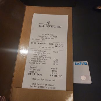 Gordon Ramsay Hell's Kitchen - 20% service charge that is "not a tip" according to the fine print. - Desserts Near Me - Washington, DC, District of Columbia