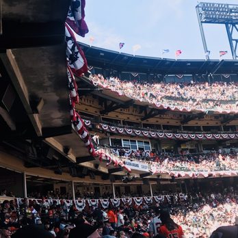 Oracle Park - The curve, with bunting, on Opening Day 2022 - Stadiums & Arenas Near Me - San Francisco, California