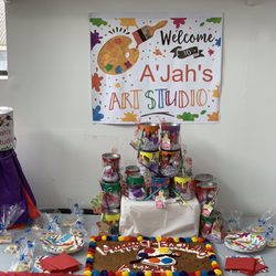 Paint Sip Eat Repeat - Kids Paint party setup