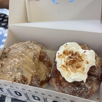 Parlor Doughnuts - French Toast on the left and Coconut Cream Filled on the right - Donuts Near Me - Berwyn, Pennsylvania Parlor Doughnuts - French Toast on the left and Coconut Cream Filled on the right - Donuts Near Me - Berwyn, Pennsylvania